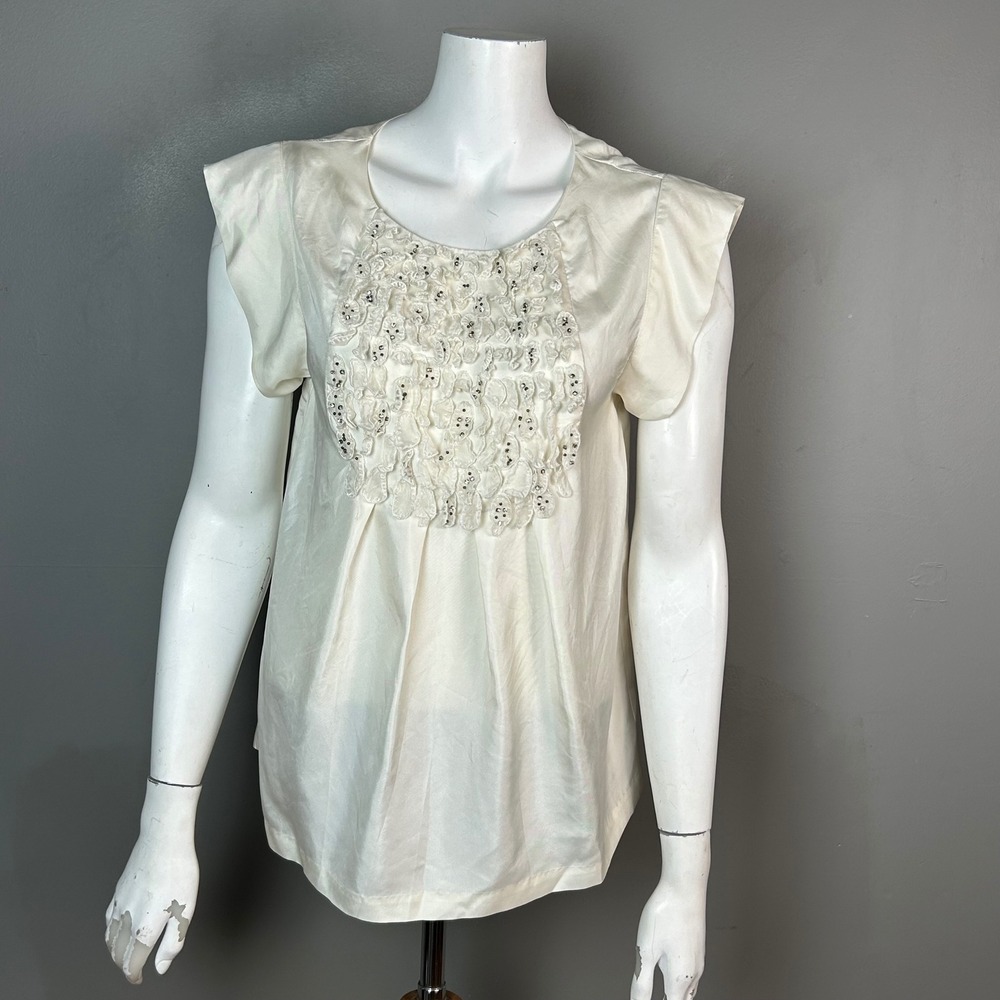 Paul & Joe Sister Top Size 2 Silk Regency Ruffle Bib Blouse Ethereal Office